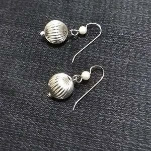 Silver ball and pearl earrings
